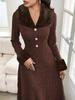 2025 Autumn/Winter Elegant Fur Collar Patchwork Dress