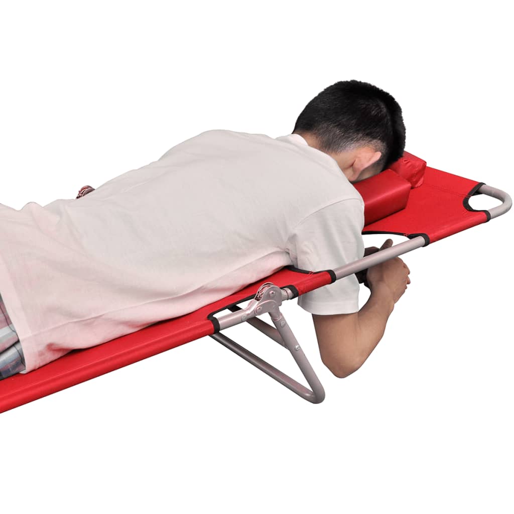 Folding Sun Lounger with Pillow Powder Coated Steel Frame Red