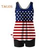 2Pcs/Set Women Tankini Set American Independence Day Print Vest Solid Color Swimming Shorts Set Swimwear