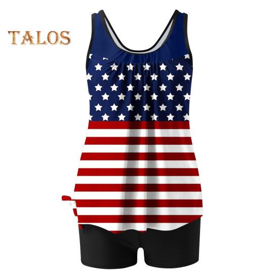2 Teile/satz Frauen Tankini Set Amerikanischen Unabhängigkeit Tag Druck Weste Einfarbig Schwimmen Shorts Set Bademode