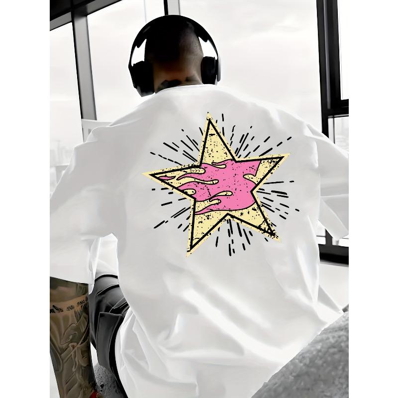 

Geometric Pattern Design T-Shirt with Design, Soft And Breathable Round Neck T-Shirt, Loose Fit, Trendy Streetwear S белый