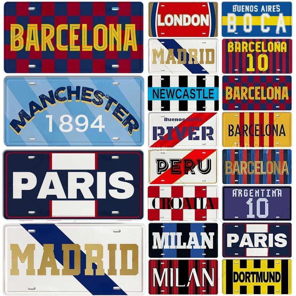 DORA Tin Sign Vintage Ctiy Aluminum Plate Barcelona MILAN Madrid Country Metal Plaque LIverpool Manchester Tottenham Decortaive Car Sign Wall