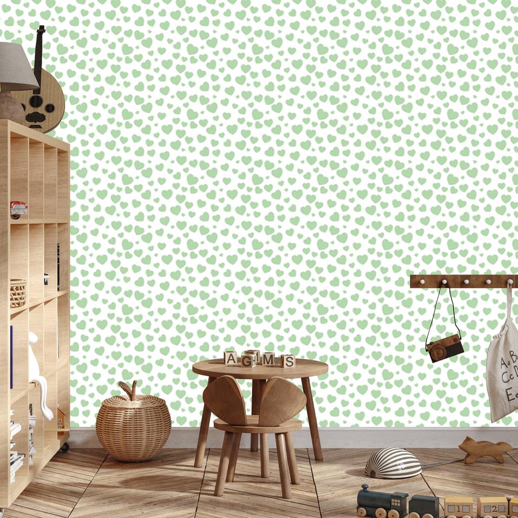 Heart Wallpaper White, Mint and Light Gray 50x1000