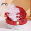 Sparkly Arabian Style Costume Accessory Indian Sultan Hat Shiny Sequins Feather Plume Cap Novelty Festive Holiday Gift for Cosplay Prince Hat Dress