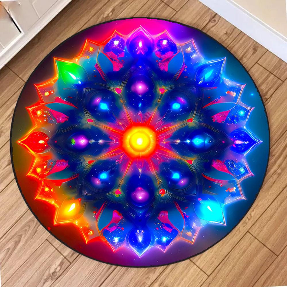 Colorful Mandala Printed Yoga Round Rug Girls Living Room Sofa Rug Home Bedroom Bedside Soft Rug Coffee Table Mat Reading Use