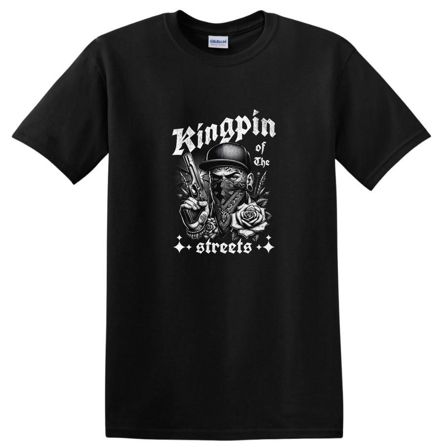 Gangster Tattoo Art T Shirt Urban Style Graphic Design Tee w/ Gun Roses M