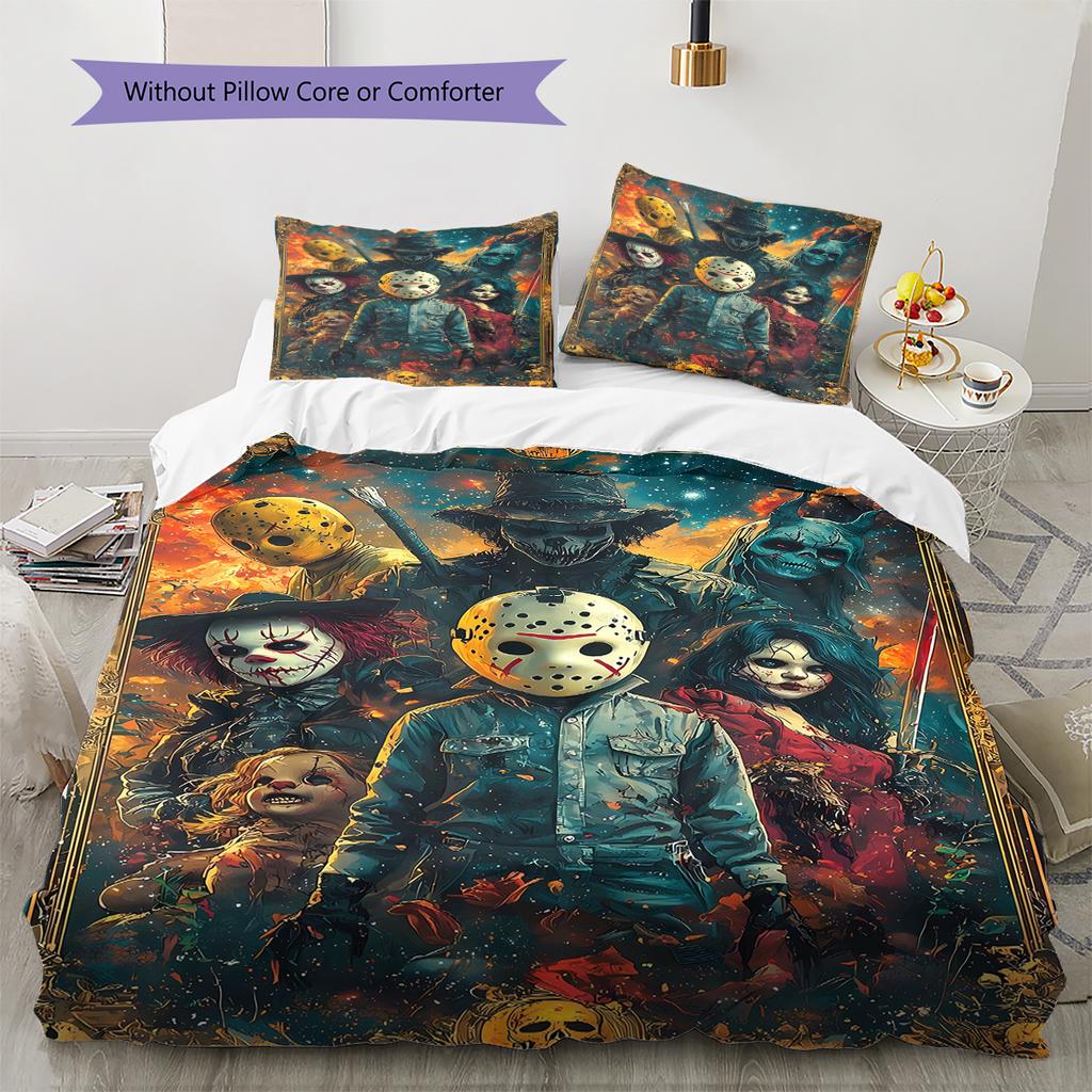Horror Killer Pattern Bedding Quilt Set Quilt Cover Pillowcase Home Decoration Gift (1 * Duvet Cover + 2 * Pillowcase, Without Core)