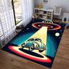 Vintage UFO Alien Abduction Scene Carpet with Retro Car Design Suitable for Use As an Anti-slip for Living Room Bedroom Sofas