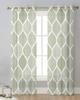 Geometry Moroccan Texture Sage Green Sheer Curtains for Living Room Decoration Window Curtains Kitchen Tulle Voile Curtains