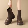 Black Retro Chunky Heel Platform Martin Boots for Women - 2025 Autumn/Winter British Style Height-Increasing Elastic Slimming Boots