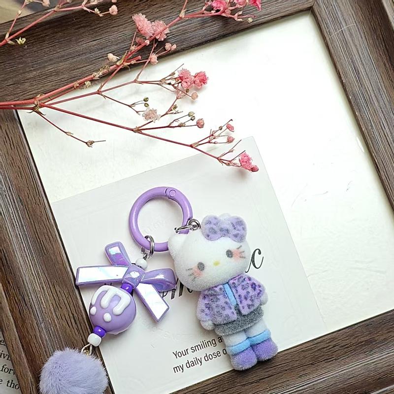 Flocked Keychains for Bags Hello Kitty Keychains Gifts Keychain on The Phone Accessories Holiday Gifts