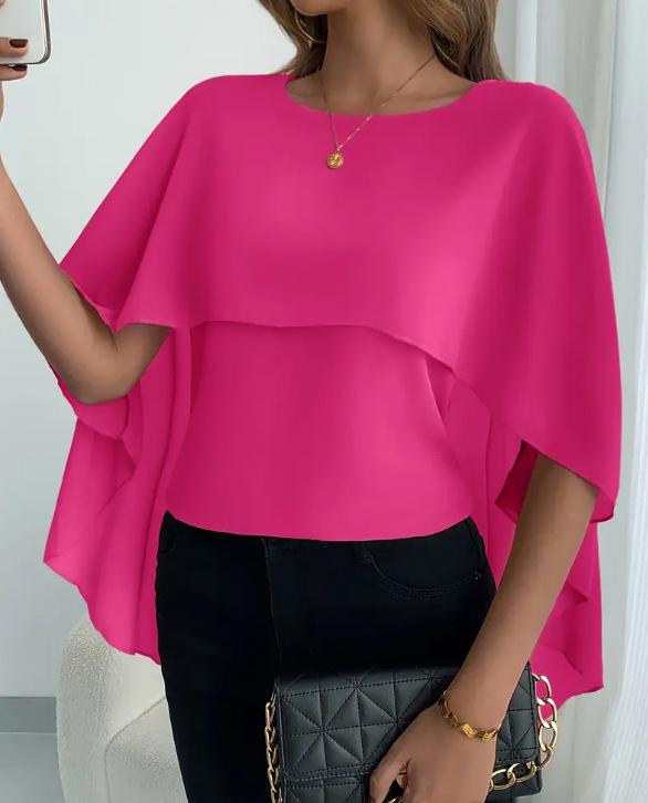 European and American Women's Versatile Layered Cape Sleeve Chiffon Blouse