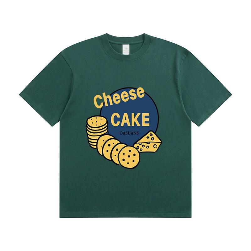 

Cheese Biscuit Pattern Pure Cotton T-shirt Casual Women s Round Neck Short-sleeved Heavy Combed Cotton T-shirt with Niche Design S зелёный