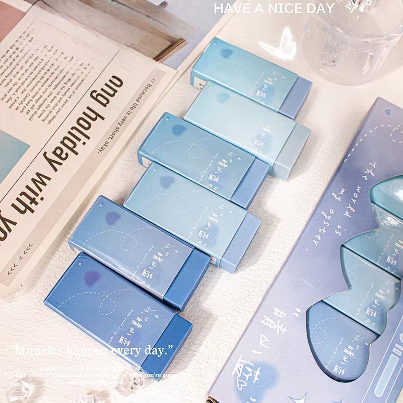 6 Stück/Box INS Ästhetischer Farbverlauf Bleistift Radiergummi Niedlich Schüler Lehrer Schreibwaren Geschenk Kawaii Schulbedarf Radiergummis für Kinder