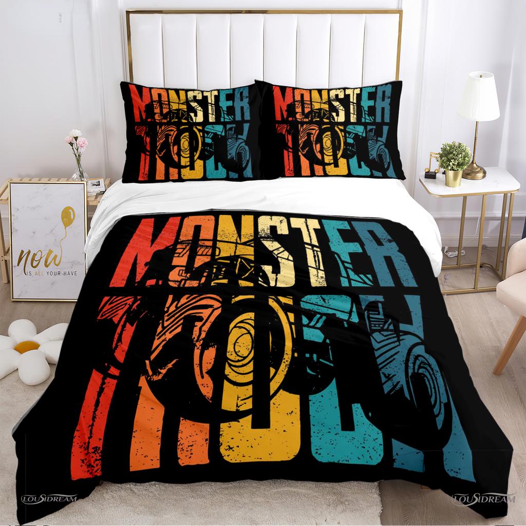 Monster Truck Duvet Cover Catroon Monster Jam Bedding Sets Soft Quilt Cover And Pillowcases For Teens Single/Double/Queen/King
