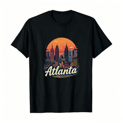 Unisexs Vintage Atlanta Skyline Georgia Souvenir Crew Neck Tee Breathable Allseason Daily Top