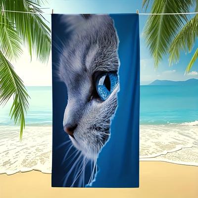 1 pièce Serviette de plage à motif de chaton mignon, Convient aux plages en bord de mer, aux salles de bain, aux voyages en camping, et au yoga fitness, une serviette de plage polyvalente