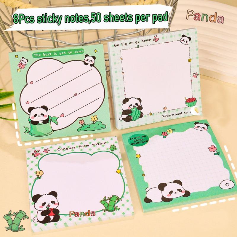 8Pcs Sticky Notes, 50 Sheets Per Pad Creative Panda Sticky Note Lovely Cartoon Students Small Note High Appearance Level Can Paste N Times Sticky Note Random style 8Pcs