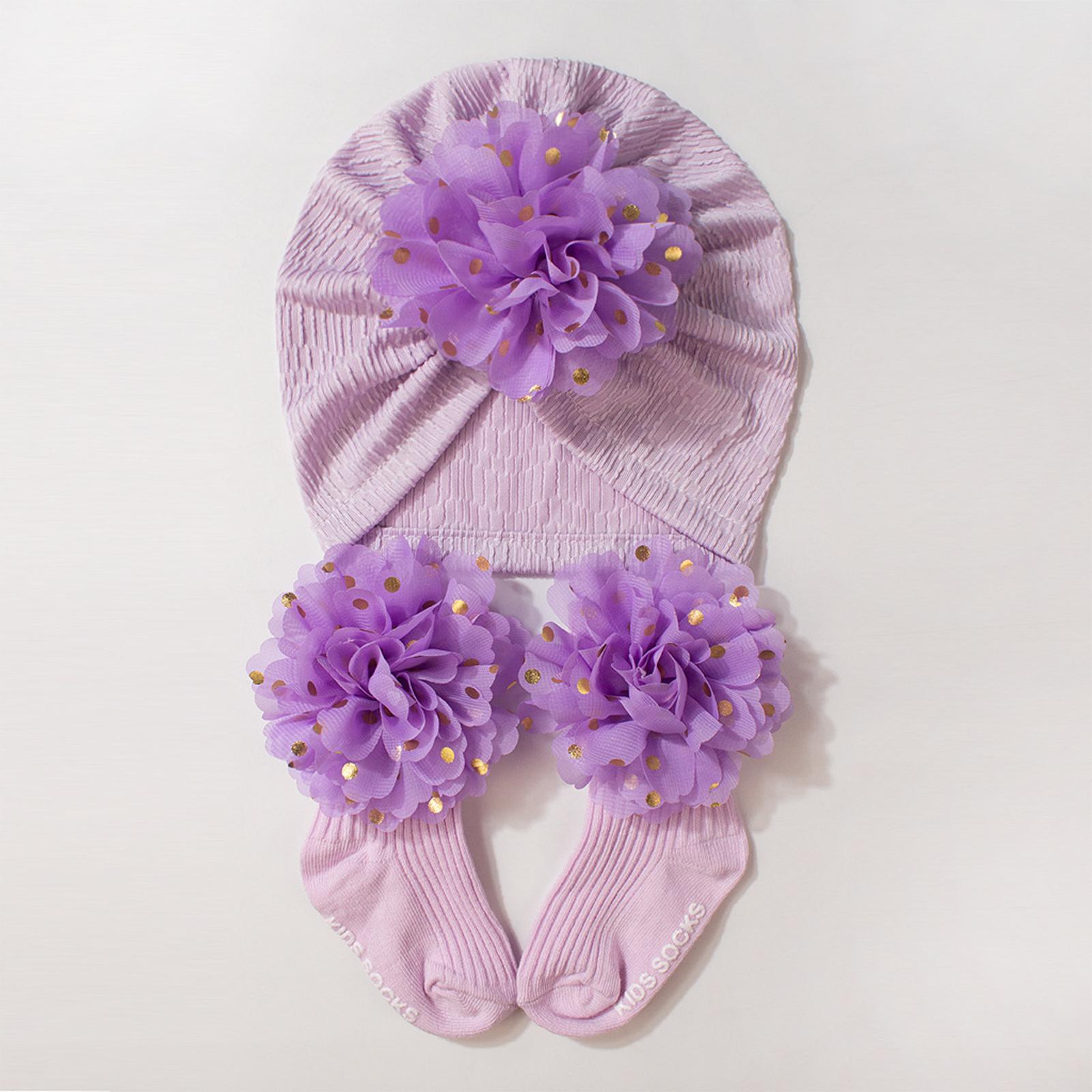 

Cute Baby Hat And Sock Set, Suitable For Children Aged 0-3 Years Old One Size фіолетовий