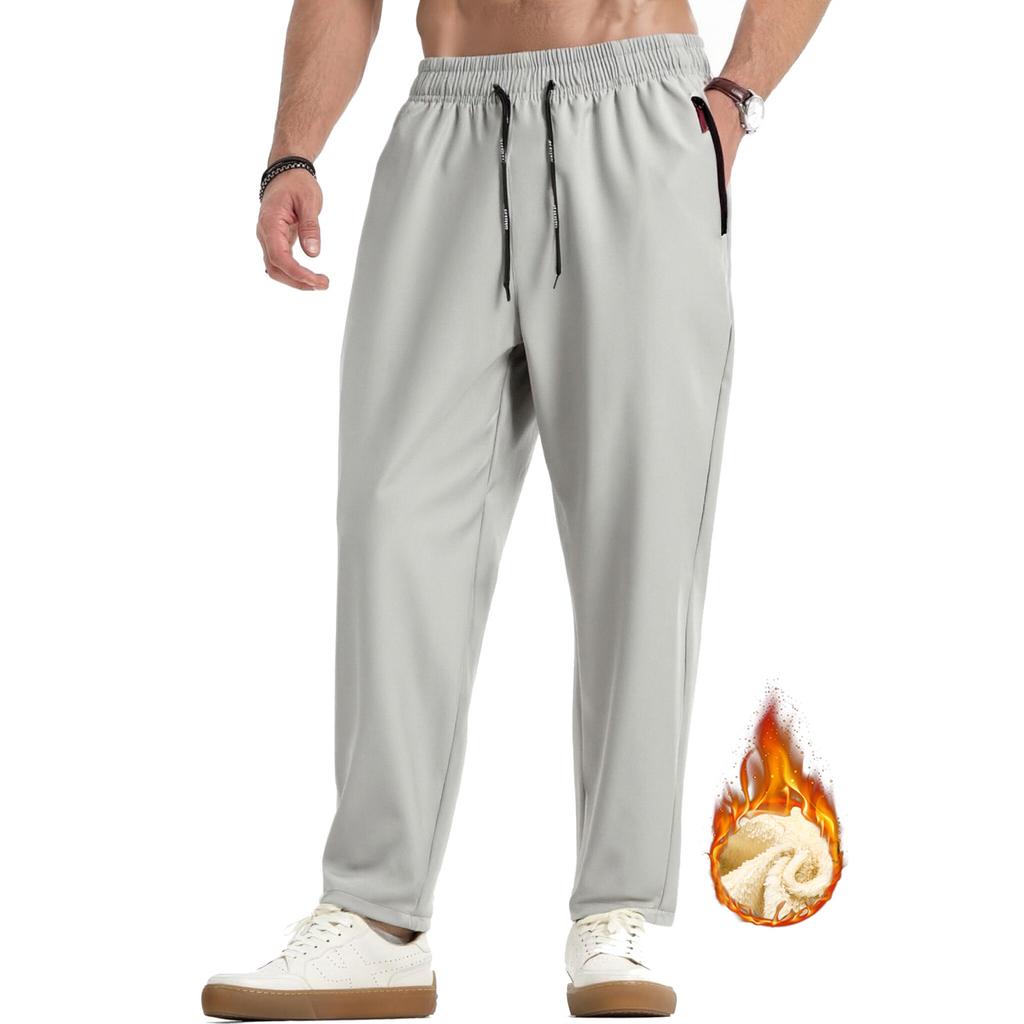Men's Solid-color Casual Sport Trousers, Men's Fleece Warm Drawstring Flat Leg Sweatpants