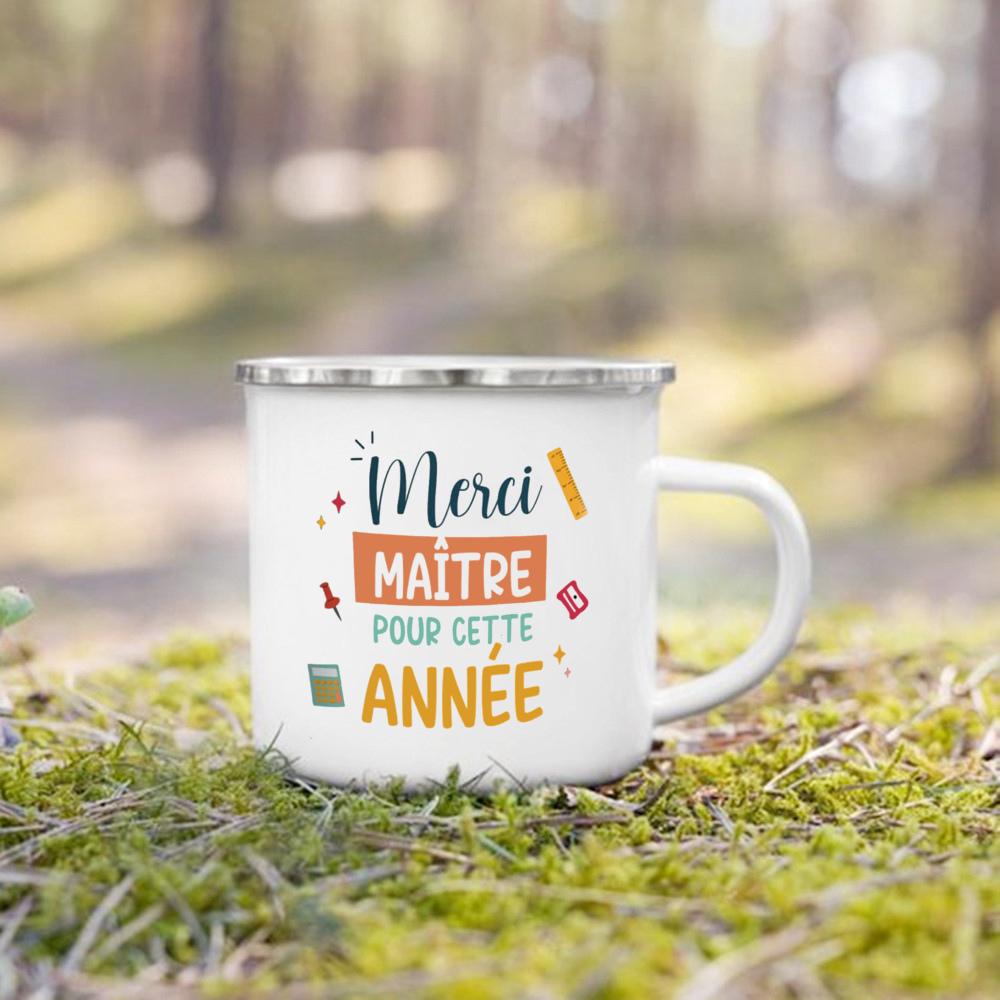 Merci Maitre French Print Mug Creative Coffee Cups Drinks Enamel Cup Vintage Handle Drinkware Thanks Graduate Gifts for Teacher