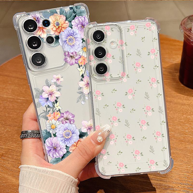 Flowers Floral Pattern Phone Case For Samsung Galaxy S26 S25 S24 S23 Ultra S22 Plus S21 S24 S25 FE Clear Shockproof Soft Cover
