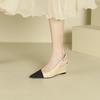 -1 rear empty one-word color matching wedge heels women's and women's summer new pointed thick-soled high heels