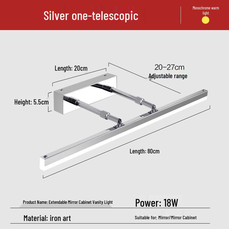 Nordic Minimalist LED Vanity Light, Telescopic Mirror Cabinet, Punch-Free, Three-Color Wall Light for Bathroom