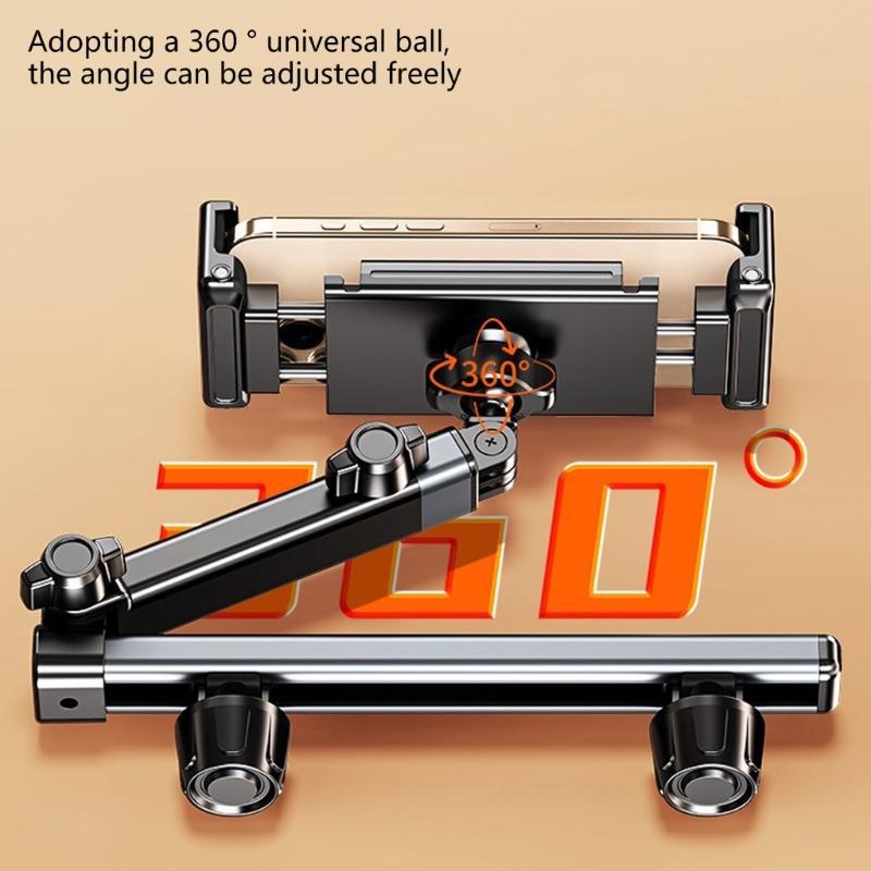 Car Headrest Phone Tablet Holder Double Rod Foldable 360 Degree Rotating Stand Holder Universal Vehicle Backseat Mount