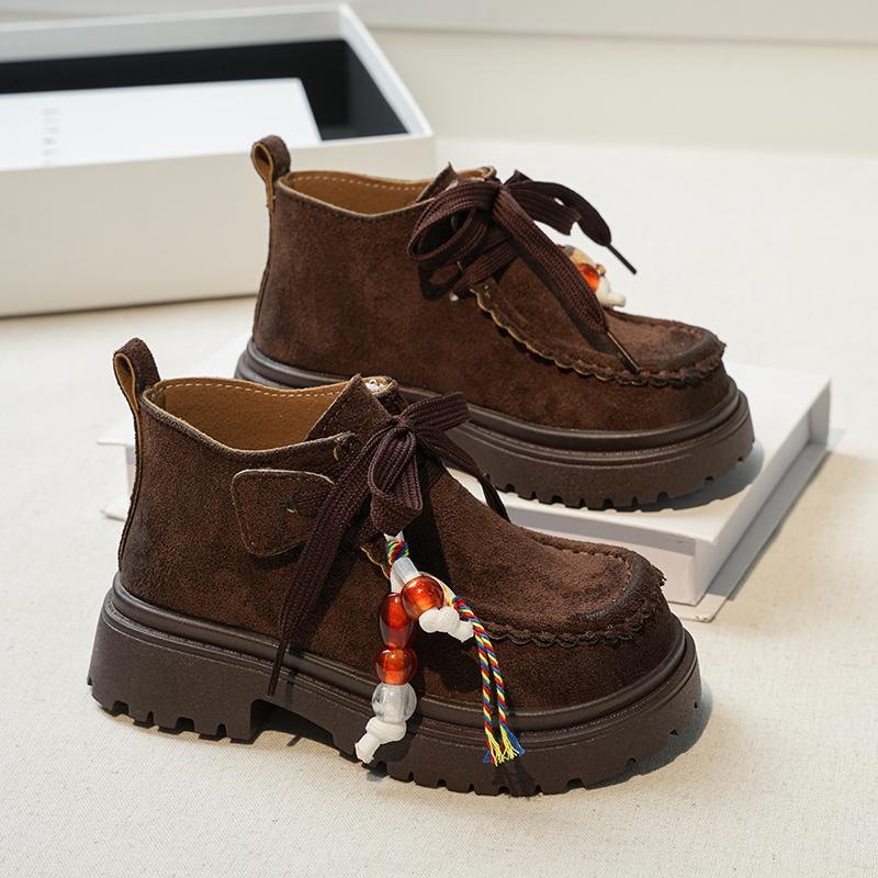 

Autumn Winter New Children Casual Short Boots for Girls Fashion Korean Style Soft Bottom Anti-slippery Versatile Retro Shoe 26 коричневый