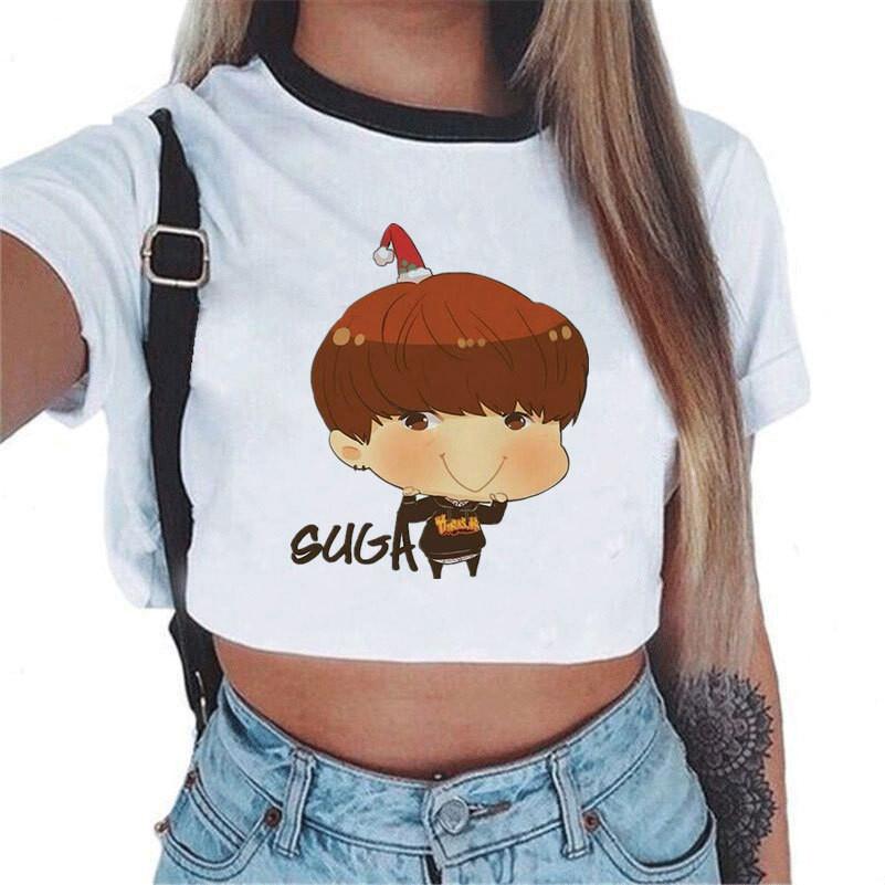 Kpop Bts Bangtan Boys Kortärmad Damtopp Med Söt Figurdesign Perfekt För Sommaren