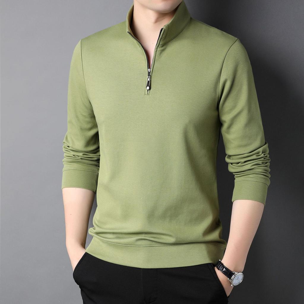Men Autumn Slim Sweatshirt Half Zipper Solid Color Casual Men Clothing