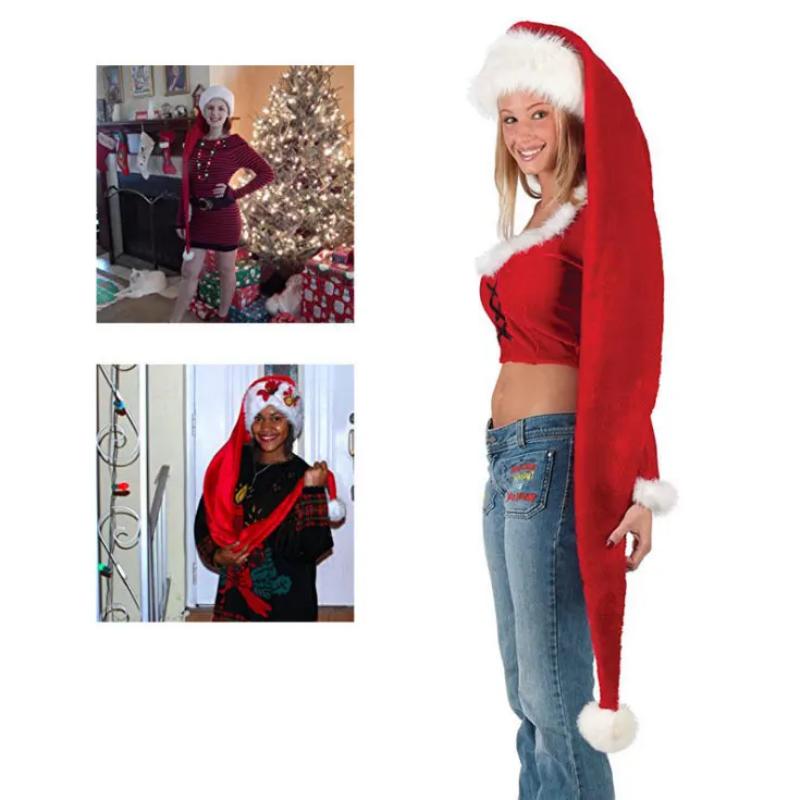 Extra Lange Superlange Weihnachts-Nikolausmütze Kinder Erwachsene Weihnachten Xmas Mütze Geschenke Neujahrsfest Feiertagsparty Zubehör Requisiten