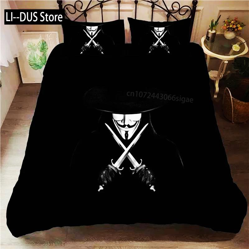 

Comforter 3D Printed Anonymus With Mask Bedding Set Boys Girls Twin Queen Size Bed Boys Adult Home Textileextile Comforter (quilt)-EU Single(135*200cm)3pcs