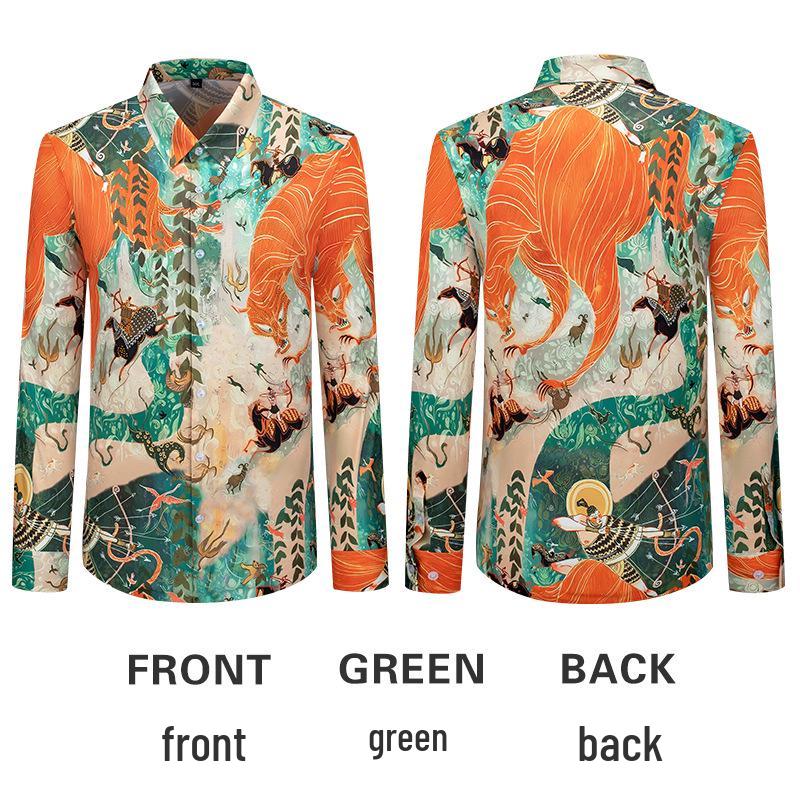 

Весна Новая Европейская и Американская Мужская Гавайская Повседневная Рубашка с Принтом Большого Размера M зелёный