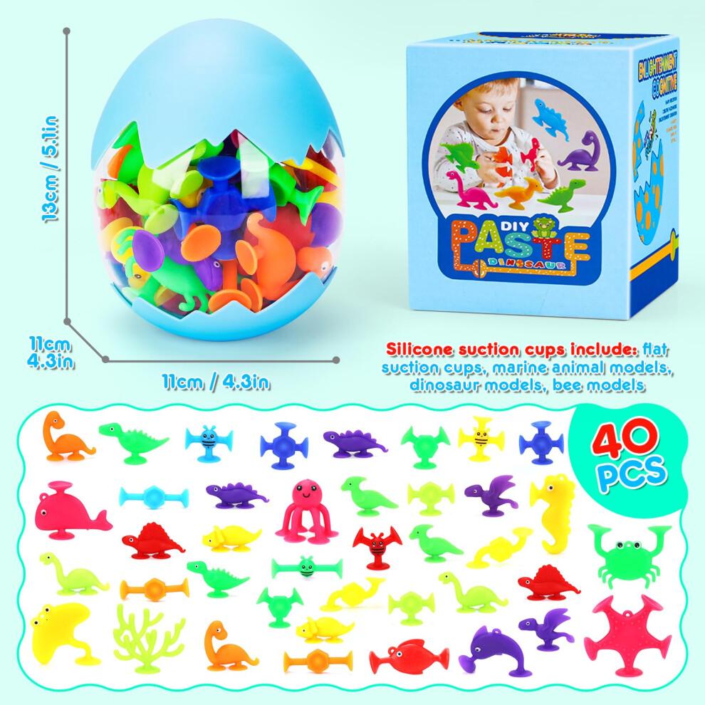Baby Bath Toys for 4 Year Olds, 40 Pcs Suction Toys for Kids, Dinosaurs Bath Toys for Boys Girls Ages 3-10 Sensory Toys for Toddlers Travel Suction