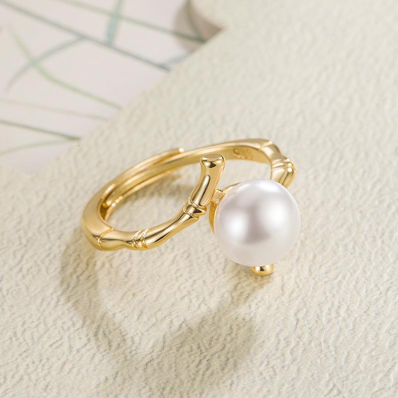 Bamboo Pearl Adjustable Ring - Elegant & Versatile Summer Style for Women