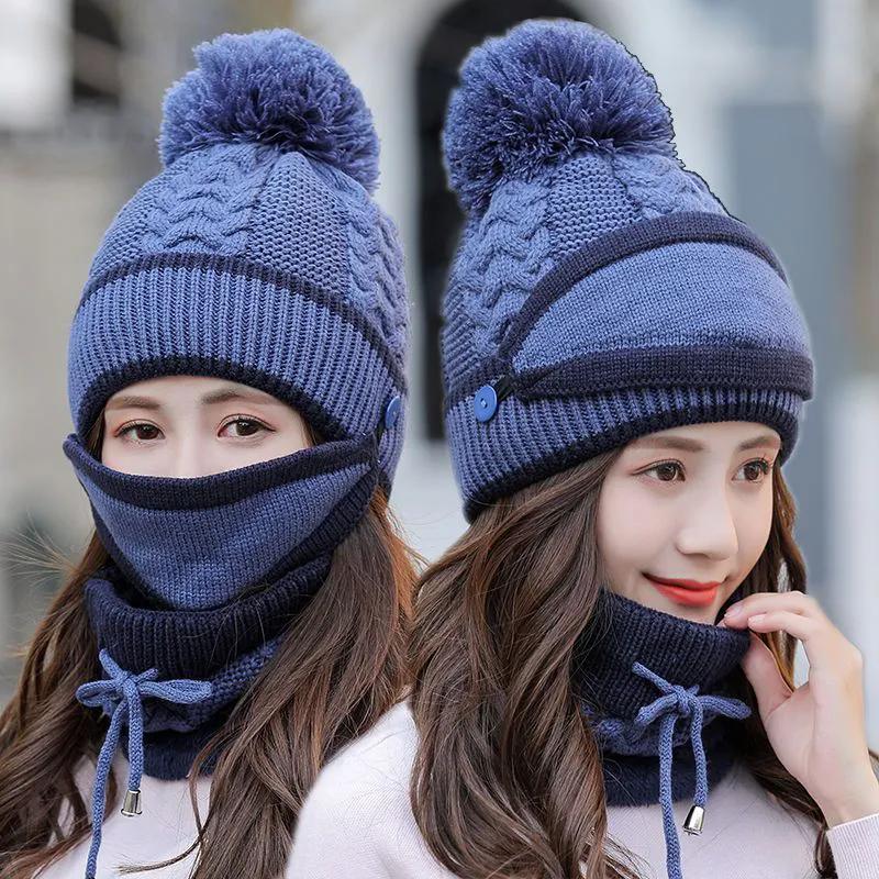 Woolen Hat Women's Winter Cute All-match Thickening Warm Cycling Knit Hat Plus Velvet Warm Hat Women