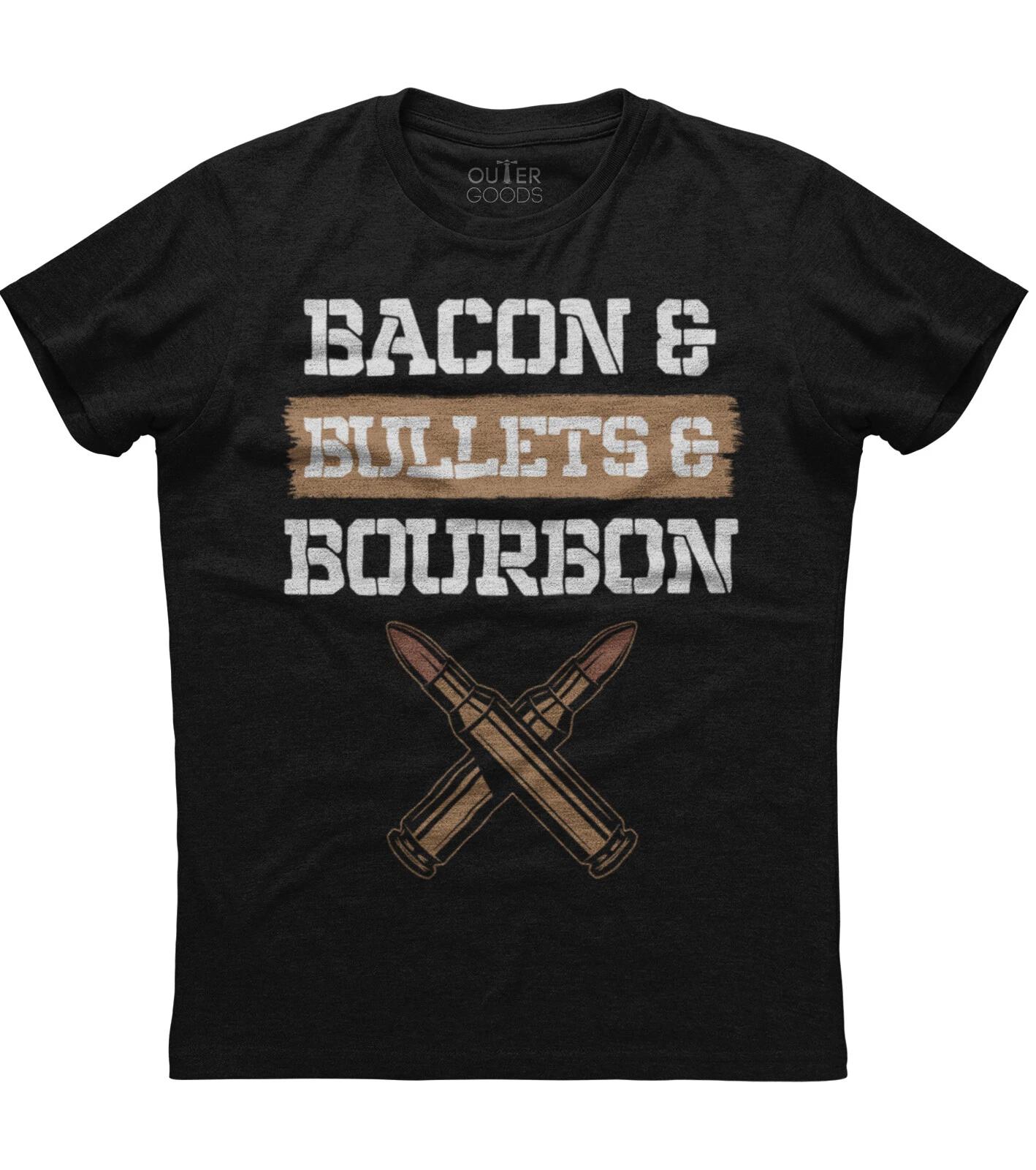 Bacon and Bullets and Bourbon Classy Patriotic Unisex Black T-Shirt M