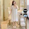 Summer Thin Mesh Lace V-Neck Bow Lace Medium And Long Nightdress Home Pajamas Women