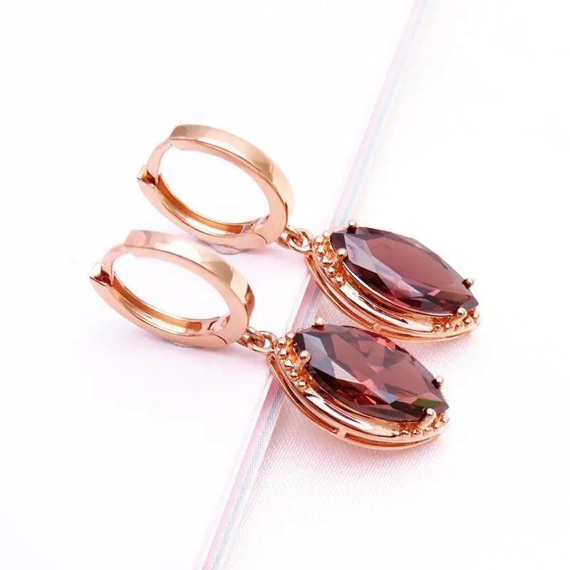 Purple Gold Inlaid Pointed Smoke Zircon Earrings Simple Temperament Rose Gold Plated Earrings