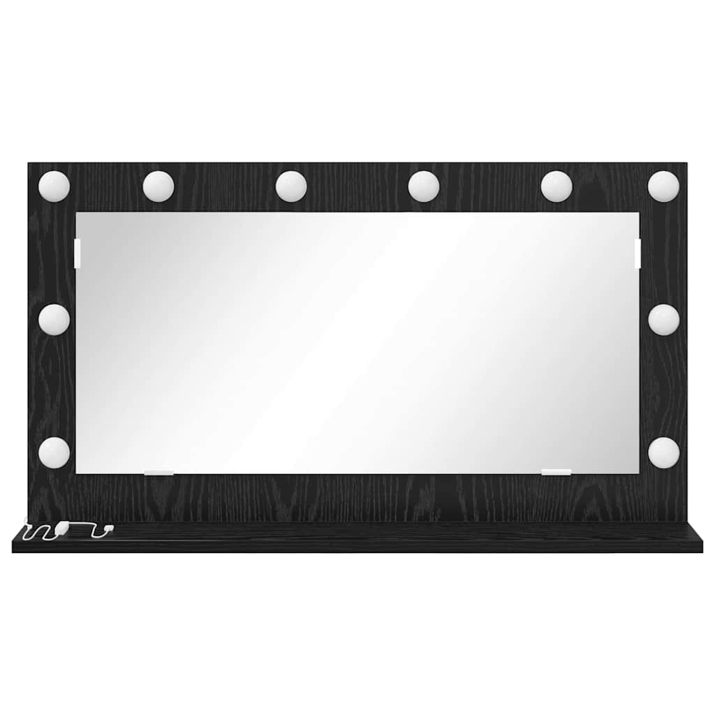 Black Washbasin Mirror with Oak Effect 80 X 45 X 18 Cm