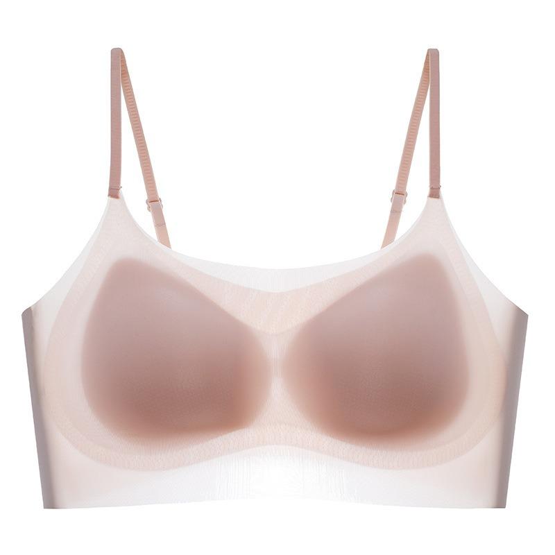 Women Ice Silk Breathable Seamless Gathered No Steel Ring Thin Strap Vest Bra