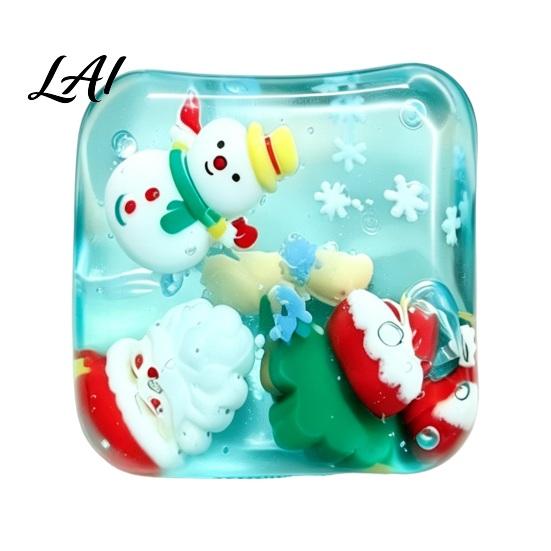 Christmas Stocking Stuffers Cube Stress Relief Toy Clear Squeeze with 3D Snowman Anxiety Gadget Santa Claus Gingerbread Xmas Tree Hand Relaxation