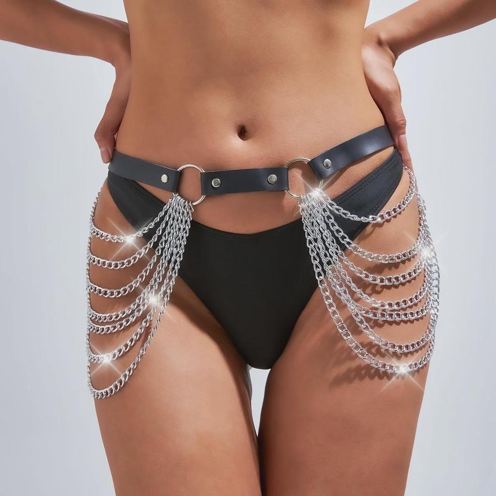 European & American Punk Tassel Corset Waist Chain - Sexy Multi-Layer PU Leather Body Jewelry