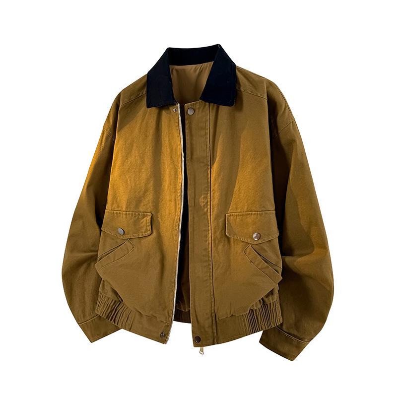 Jianheng Retro Color Block Washed Cotton Canvas Workwear Jacket M (100-110 jin)