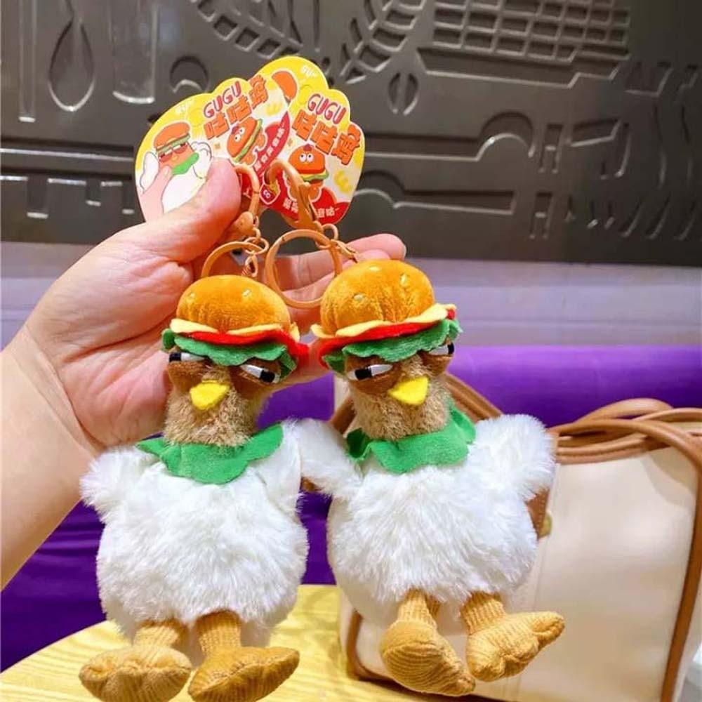 Doll Plush Chicken Keychain Simulation Gugu Animal Key Holder Hamburger Hen Key Ring  Men