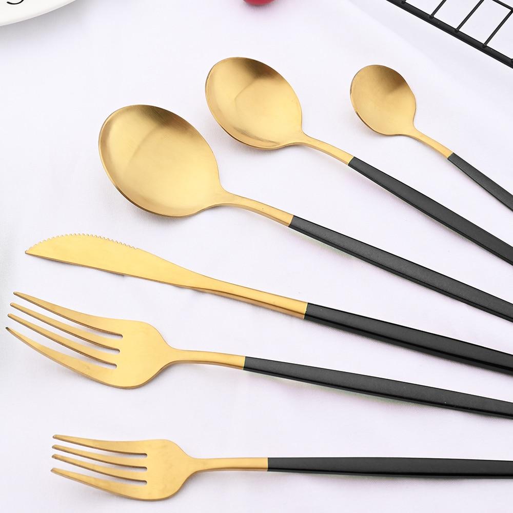 5Pcs/Set Pink Gold Tableware Stainless Steel Matte Dinnerware Cutlery Set Flatware Knife Dessert Fork Spoon Kitchen Accessories For Home