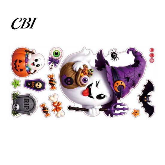 Removable Glass Stickers Halloween Witch Hat Ghost Window Clings, Spiders Bat Pumpkin Spooky Accents for Home Holiday Party Store Decoration Clings