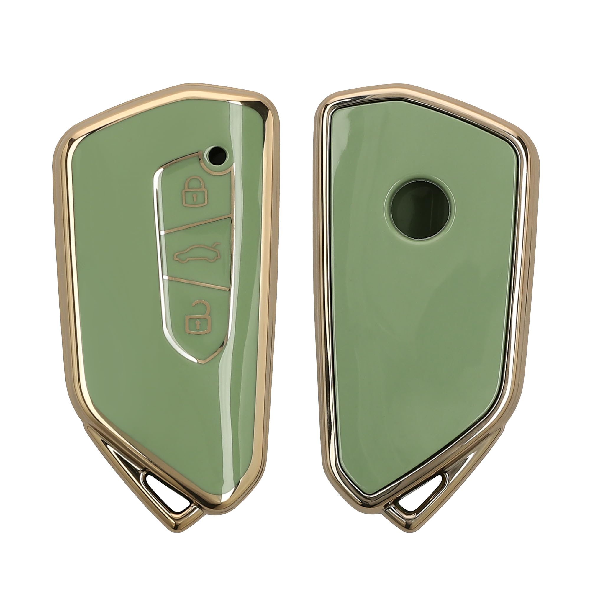 

kwmobileVWGolf83 - Button Car Key Compatible Key Case - Key Cover Key Cover TPU Glossy Finish - Car Key Shockproof Protection Green/Gold